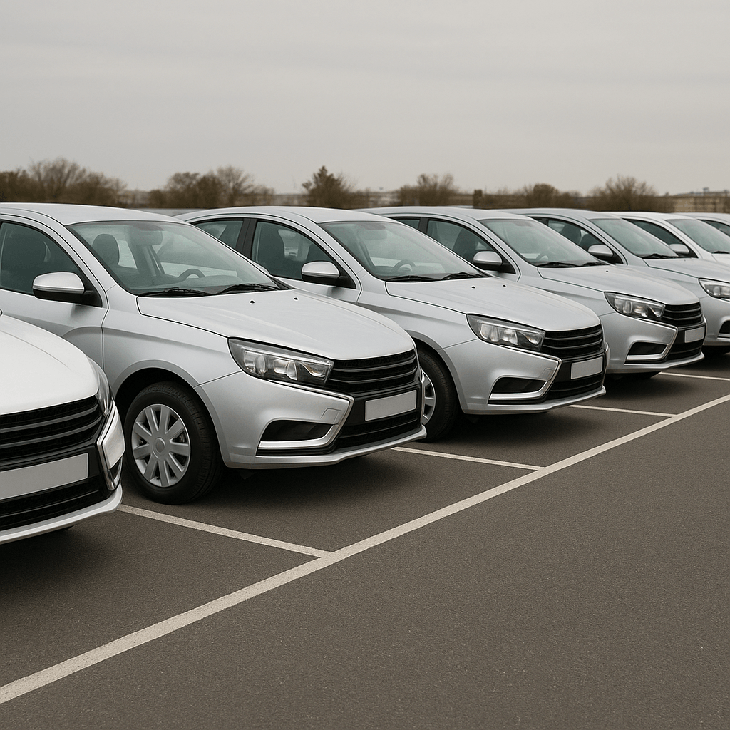 Saubere Firmenfahrzeuge auf einem Parkplatz